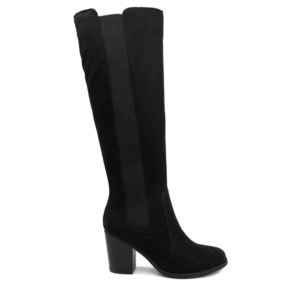 Sugar Women's Willetta Casual Heeled Black Knee High Suede Boots Chunky Heel 8.5